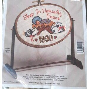 Cross Stitch Kit NMI Sleep In Heavenly Peace #1210 3.5" x 5" Oval Hoop Stand VTG